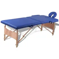 vidaXL Massagetafel, opklapbaar, 2 zones, met houten frame, blauw