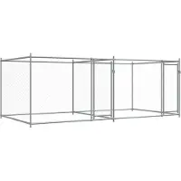 vidaXL Hondenhok met deuren 4x2x1,5 m gegalvaniseerd staal grijs