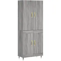 vidaXL Hoge kast 69,5x34x180 cm bewerkt hout grijs sonoma eikenkleurig