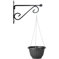 PlasticForte Hangpot + Muurhaak Lucca - antraciet - D20 cm - kunststof - metaal - tuinaccessoires