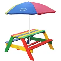 Axi Nick Picknicktafel voor kinderen in regenboog kleuren met parasol | Picknick tafel van hout in diverse kleuren