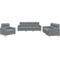 vidaXL 3-delige Loungeset met kussens stof lichtgrijs