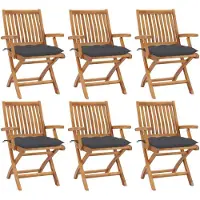 vidaXL Klapstoelen met kussens, 6-delig, massief teak hout