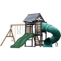 Axi Cody Speeltoestel van Hout met 2 Schommels & Dubbele Glijbaan in Groen & BuisGlijbaan | Speeltoren voor Kinderen met Klimwand & Trapeze| Inclusief Accessoires | Speeltoestel voor in de tuin