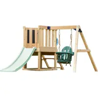Axi Timo Mini Speeltoestel van Hout - Pastel Groene Glijbaan | Speeltoren met Babyschommel, Klimwand en Krijtbord | Speeltoestel op Palen voor de Tuin