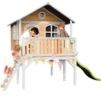 Axi Sophie Speelhuis op palen & Limoen groene Glijbaan | Speelhuisje voor de tuin / buiten in bruin & wit van FSC hout | Speeltoestel voor kinderen