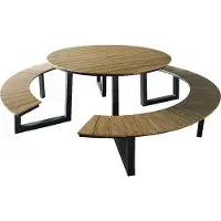 Axi Taco Picknicktafel met 2 banken Rond Antraciet met Teak-look Polywood