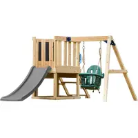 Axi Timo Mini Speeltoestel van Hout - Grijze Glijbaan | Speeltoren met Babyschommel, Klimwand en Krijtbord | Speeltoestel op Palen voor de Tuin