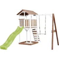 Axi Beach Tower Speeltoren met Enkele Schommel Bruin/wit - Limoen groene Glijbaan