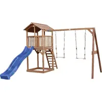 Axi Beach Tower Speeltoren met Dubbele Schommel Bruin - Blauwe Glijbaan