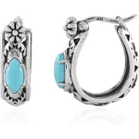 Cavill - Zilveren Oorbellen 925 Sterling Zilver Geoxideerd - Turquoise 0,945 ct - Handgemaakt Bloemmotief - Elegante Marquise Oorhangers