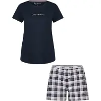 Louise Dames korte pyjama set shortama donkerblauw effen/geruit