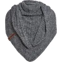 Knit Factory Sally Gebreide Omslagdoek - Driehoek Sjaal Dames - Dames sjaal - Wintersjaal - Stola - Wollen sjaal - Grijs gemêleerde sjaal - Antraciet/Licht Grijs - 220x85 cm - Grof gebreid