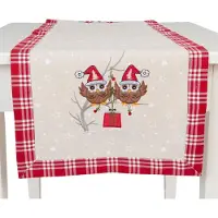 Clayre & Eef tafelloper 40x120 - beige, rood - katoen, polyester, 100% katoen