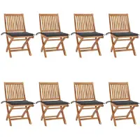 vidaXL Opklapbare stoelen met kussens, 8 stuks, massief teakhout