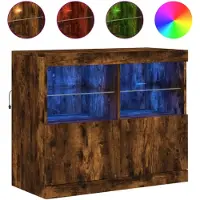 DKD Home Decor Dressoir met LED-verlichting, gerookt eikenhout, 81x37x67 cm