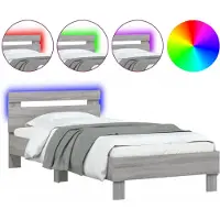 vidaXL Bedframe met hoofdeinde en LED-verlichting, grijs Sonoma, 90x190 cm