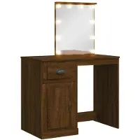 vidaXL Schminktafel met LED-verlichting, bruin, eikenlook, 90x42x132,5 cm