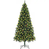 vidaXL Kunstkerstboom met verlichting en dennenappels 210 cm groen