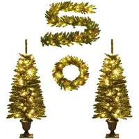 vidaXL Kunstkerstbomen 2 st met krans, guirlande en LED's