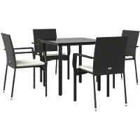 vidaXL 5-delige tuinset met kussens, zwart, van polyrotan
