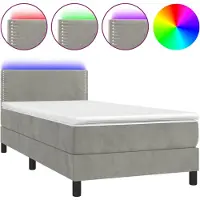 vidaXL Boxspringbed met matras en LED-verlichting, lichtgrijs, 80x200 cm, fluweel
