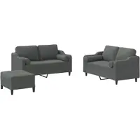 vidaXL 3-delige Loungeset met kussens stof donkergrijs