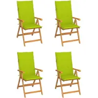 vidaXL Klapstoelen, set van 4, met lichtgroene kussens, gemaakt van massief teakhout