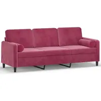 vidaXL Driezitsbank met sierkussens 180 cm stof wijnrood