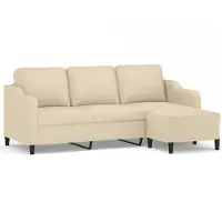 vidaXL Driezitsbank met voetenbank 180 cm stof crèmekleurig