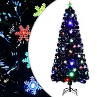 vidaXL Kerstboom met LED-sneeuwvlokken 180 cm glasvezel zwart