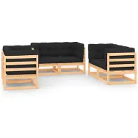 vidaXL 6-delige loungeset voor de tuin met kussens, gemaakt van massief grenenhout