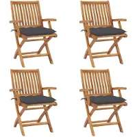 vidaXL Klapstoelen met kussens, 4-delig, massief teak hout