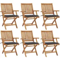 vidaXL Klapstoelen met kussens, 6-delig, massief teak hout