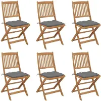 vidaXL Opklapbare tuinstoelen, 6 stuks, met kussens, gemaakt van massief acaciahout