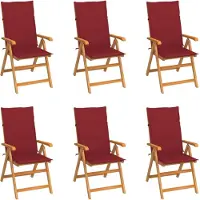 vidaXL Klapstoelen, set van 6, met bordeauxrode kussens, gemaakt van massief teakhout