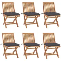 vidaXL Klapstoelen met kussens, 6-delig, massief teak hout