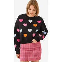 Bianco Geborduurd Hart Patroon Ronde Hals Sweatshirt