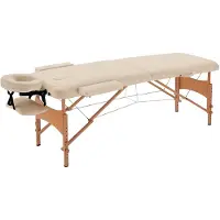 HOMCOM -Massagetisch-Buchenholz, Kunstleder-185L x 60B x 61-87H cm-Cremeweiß