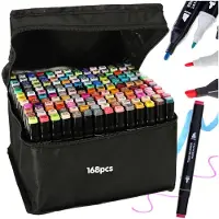 Pricenet Dubbelzijdige Alcoholmarkers 168-delig – Twinmarkers in Etui – Dual Tip Stiften met Dikke & Dunne Punt – Kleurstiften voor Tekenen, Handlettering & Bullet Journals