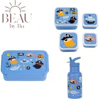 A Little Lovely Company Bundel Back to school set - Drinkfles RVS/4 Snackdozen/Bentobox - Piraten