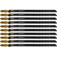 Wolfcraft - Hout Decoupeerzaagbladen 10 stuks - 100mm - HCS-blad met T-schacht - Decoupeerzaagblad voor vuren - 8011100