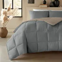 Zelesta Deluxe Duo Dream Anthracite & Taupe 140x200 - Dekbed zonder overtrek - Eco Cloud vulling - Wasbaar hoesloos dekbed - Vaste overtrek - Percal katoen dekbed - All Year Winterdekbed & Zomerdekbed