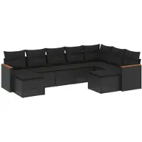 vidaXL 9-delige tuinmeubelset met kussens, zwart, polyrotan