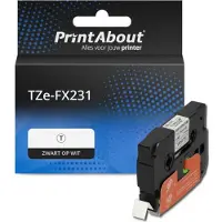 PrintAbout Tape TZe-FX231 Zwart op wit (12 mm) geschikt voor Brother