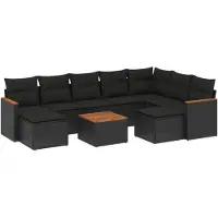 vidaXL 10-delige loungeset voor de tuin met kussens, zwart, polyrotan