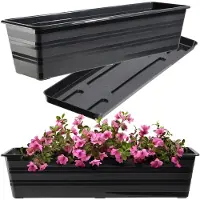 Kadax Wamat, 60 cm, met onderzetters, antraciet, balkonpot van kunststof, weerbestendige plantenbak, bloempot, balustrade voor bloemen, kruiden