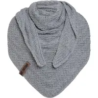 Knit Factory Sally Gebreide Omslagdoek - Driehoek Sjaal Dames - Dames sjaal - Wintersjaal - Stola - Wollen sjaal - Grijze sjaal - Licht Grijs - 220x85 cm - Grof gebreid