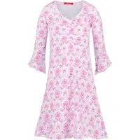 Hanssop Exclusief Luxueus Kinder nachtkleding Luxe mooi zacht roze Girly Nachthemd van met verfijnde rand details en luxe mouw verwerking, Meisjes nachthemd, roze bloem print, maat 104
