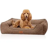 Knuffelwuff orthopedisch hondenbed Sedona van knuffelzachte ribcord M-L Bruin
